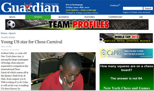 Josh Colas in Trinidad Guardian