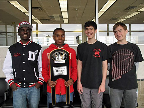 National Champions...Justus Williams, James Black, Isaac Barayev and Matthew Kluska, members of the I.S. 318 Chess Team.