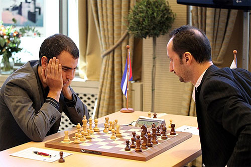 Leinier Dominguez enroute to beating Veselin Topalov to win the FIDE Grand Prix in Thessaloniki, Greece. Photo by Anastasiya Karlovich.