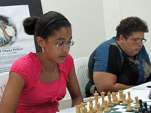 Camille Sauveur (Martinique) and Maria Thomas (Guyana) battle in their respective games.