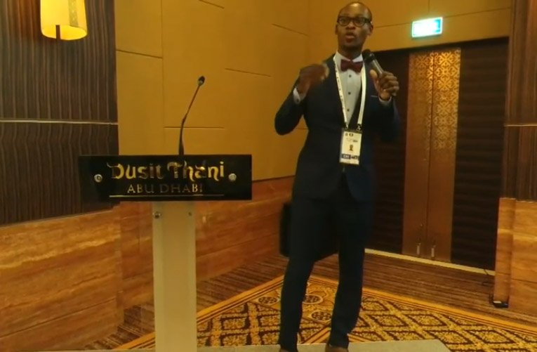 Carlo Lee speaks about chess in the Cayman Islands at the 90th FIDE Congress in Abu Dhabi, UAE. Photo from FIDE video proceedings