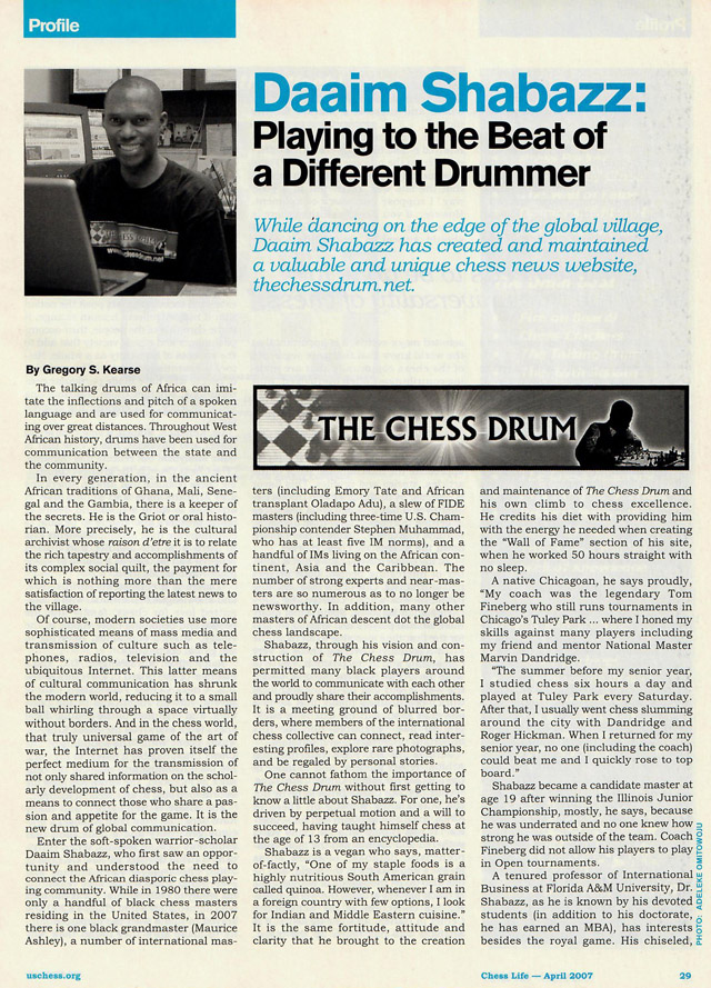 Daaim Shabazz: Playing to the Beat of a Different Drummer (Chess Life - April 2007)