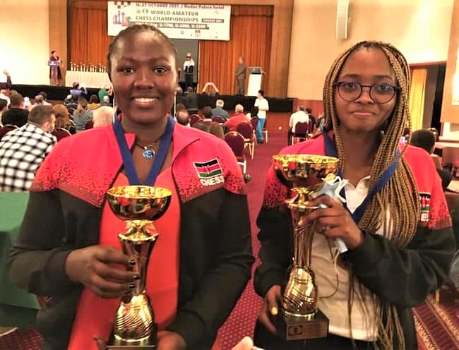 Joyce Ndirangu Nyaruai and Madelta Glenda the silver and gold medal winners of the 2021 World Amateur Chess Championship Women’s (under-1700)