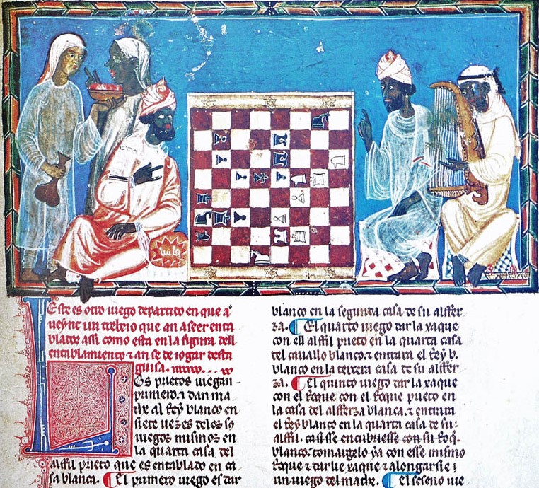 Moors playing chess from chessbook of Alfonso X the Wise, Castile (1283 AD).
