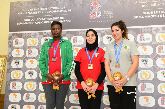 Lorita Mwango (Zambia), Shrook Wafa (Egypt) and Sabrina Letreche. Photo by Mohamed Bounaji/FIDE