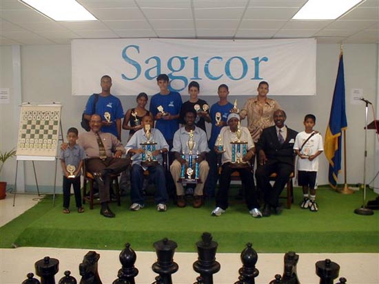 Prize winners at the Sagicor Open (Barbados Junior Open). Copyright  2003, Barbados Chess Federation.