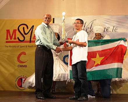 Romario Sanches of Suriname, 1st place in under-20. Photo by Trinidad Chess Foundation.