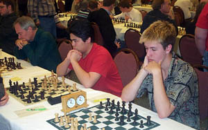 Two 15-year old phenoms: GM Hikaru Nakamura & IM Mark Bluvshtein. Copyright © 2003, Daaim Shabazz