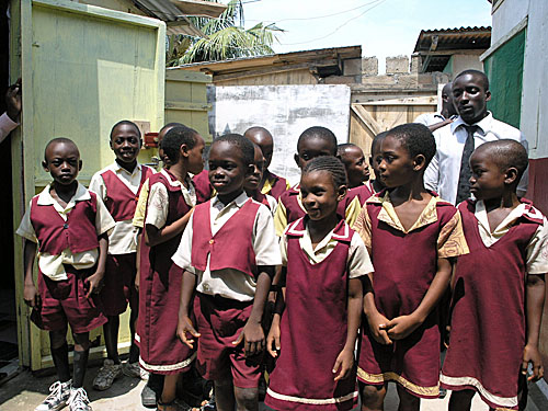 Students at Primary School in Cape Coast. They assembled to sing and give recitations.