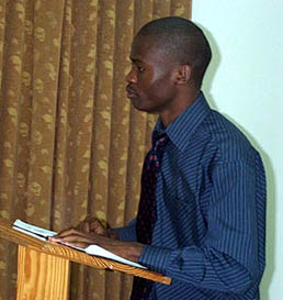 Amon Simutowe lecturing in Kingston, Jamaica.