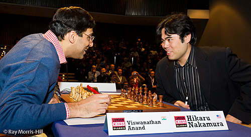 The Anand-Nakamura game was anything but friendly. Photo by Ray Morris-Hill.