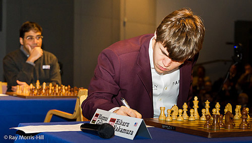 Story of Streaks... Anand continues drawing surge while Carlsen continues streak against Nakamura. Photo by Ray Morris-Hill.