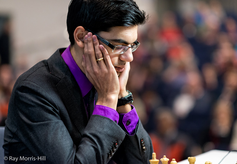 Anish Giri's shirt provided most of the color in today's games. Photo by Ray Morris-Hill.