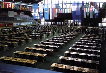 All is quiet in the Olympiad Playing Hall. Copyright © Ian Wilkinson, 2002.