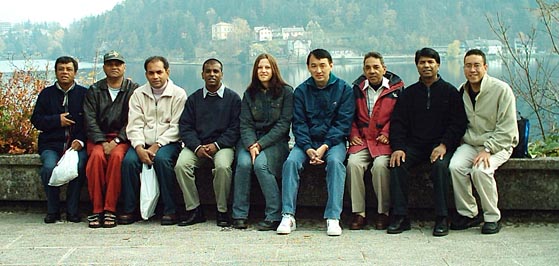 Mauritian National Team (Bled, Slovenia): (L-R) Hurrynarain Bhowany, Lindsay Rohan, Devarajen Chinasamy, Rajah Bhowany, Sabina (Slovenia Guide), Patrick Li Ying, Jugputty Callychurn, Sada Paupoo and Roy Phillips.