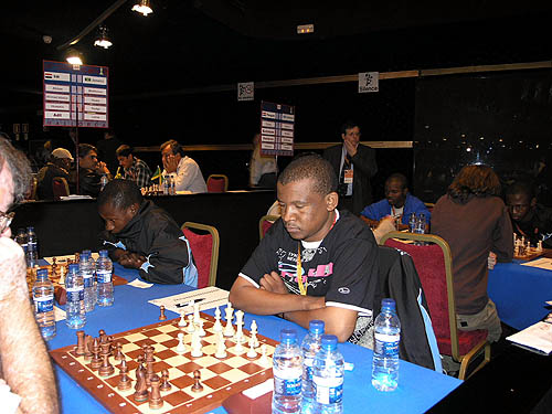 Botswana vs. Paraguay - (1st row facing camera - right to left) Olebogeng Hosiah - board #4, Providence Oatlhotse - board #3 (2nd row facing camera - right to left) Phemelo Khetho - board #2, Ignatius Njobvu - board #1