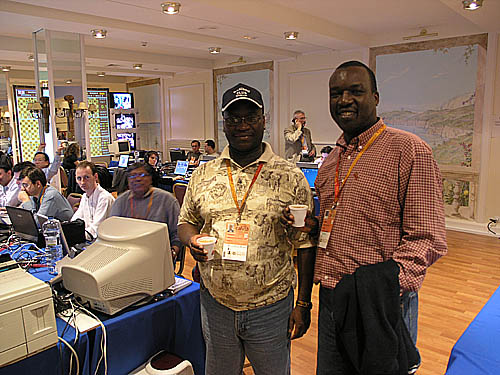 Alex Makatia and Issac Babu Odiah (both of Kenya) at 2004 Chess Olympiad (Mallorca, Spain).