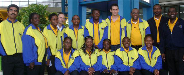 Back Row - Mr. Dirk Austin (Women Team Coach), Mrs. Beverley Howell-Mayers (Manager), Mr. Shamel Howell (UWI), International Master Jose Vilela De Acuna (Men Team Coach), FIDE Master Delisle Warner, Mr. Kelvin Daniel, Mr. Martyn Del Castilho (UWI, FIDE Master Dr. Philip, International Arbiter Rohan Waithe, Mr. Peter Dawson (BCF President) Front Row - Miss. Katrina Blackman (Coleridge & Parry), Mrs. Juanita Garnett, Miss. Corrine Howard (Barbados Community College), Miss. Rashida Corbin (National Woman Champion), Miss. Cheri-Ann Parris (UWI)