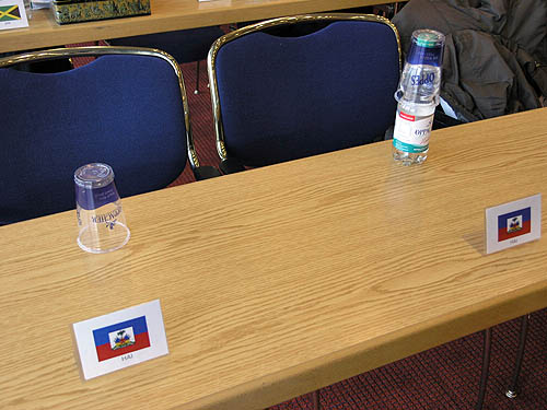 Haitian seat at FIDE Assembly. Send prayers for Haiti. Photo by Daaim Shabazz.