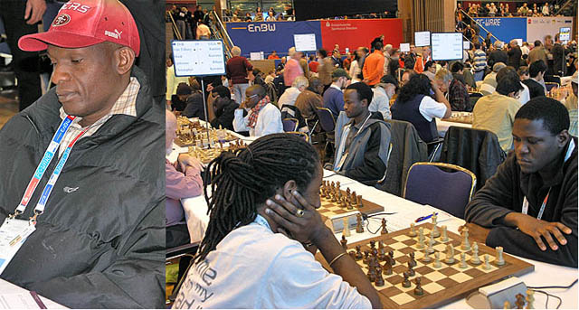 (Left) Shadrack Kantinti (Right) Steven and Moses Kawuma battling against the British Virgin Islands. Photos by Daaim Shabazz.