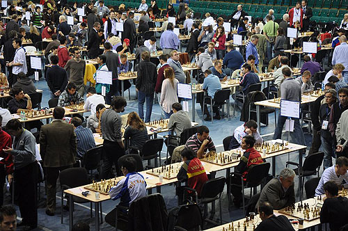 Round #2 of 2010 Chess Olympiad in session. Photo by ugra-chess.com.