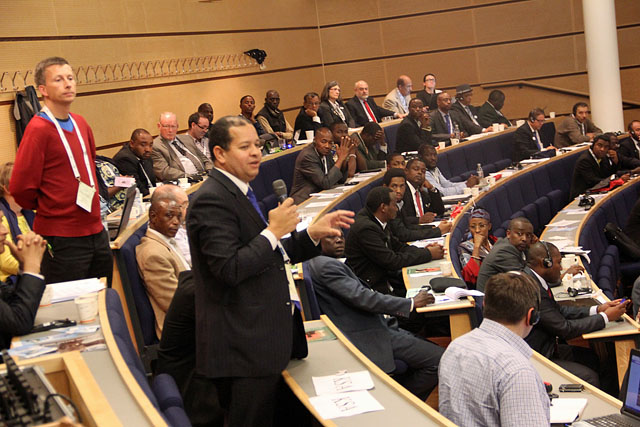 South Africa making an Olympiad bid at 2014 General Assembly in Tromso, Norway. Photo by Daaim Shabazz (The Chess Drum)