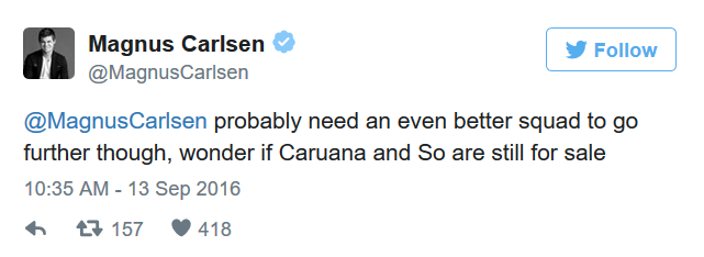 Magnus Carlsen tweet on USA Olympic victory