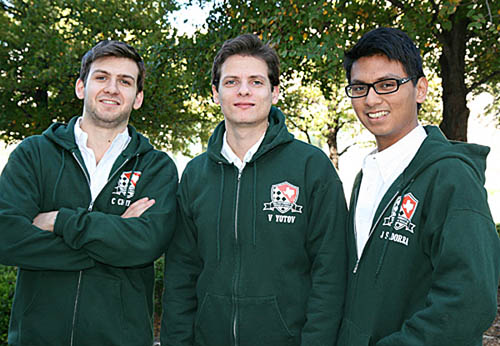 Grandmasters Cristian Chirila, Valentin Yotov and Julio Sadorra of the winning UTD program. Photo by UTD.