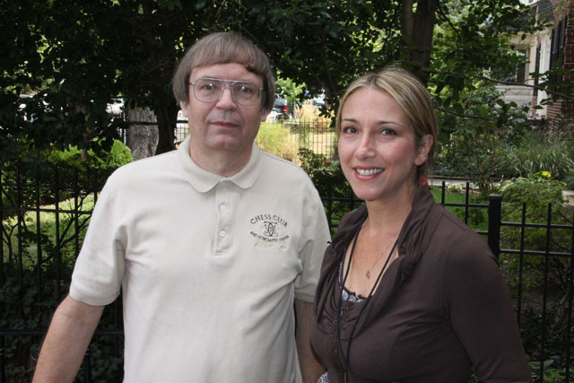 Chess fan Ken Marshall with journalist Janis Nisii.