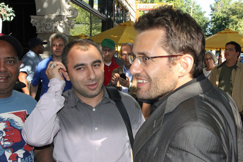 Two Armenian buddies Varuzhan Akobian and Levon Aronian. Shiva Maharaj snuck into the picture on the left.