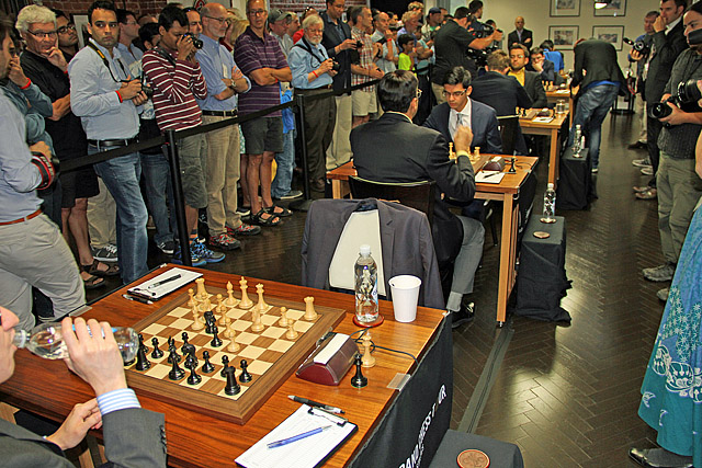 Anish Giri set forth to face Viswanathan Anand in front of the throng of fans. Photo by Daaim Shabazz.