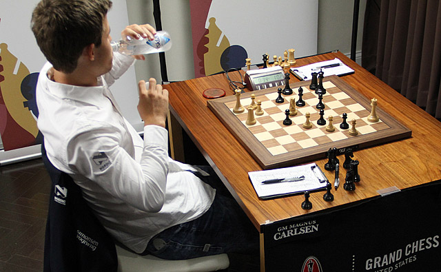 Magnus pondering his next move... which was 44.c3.