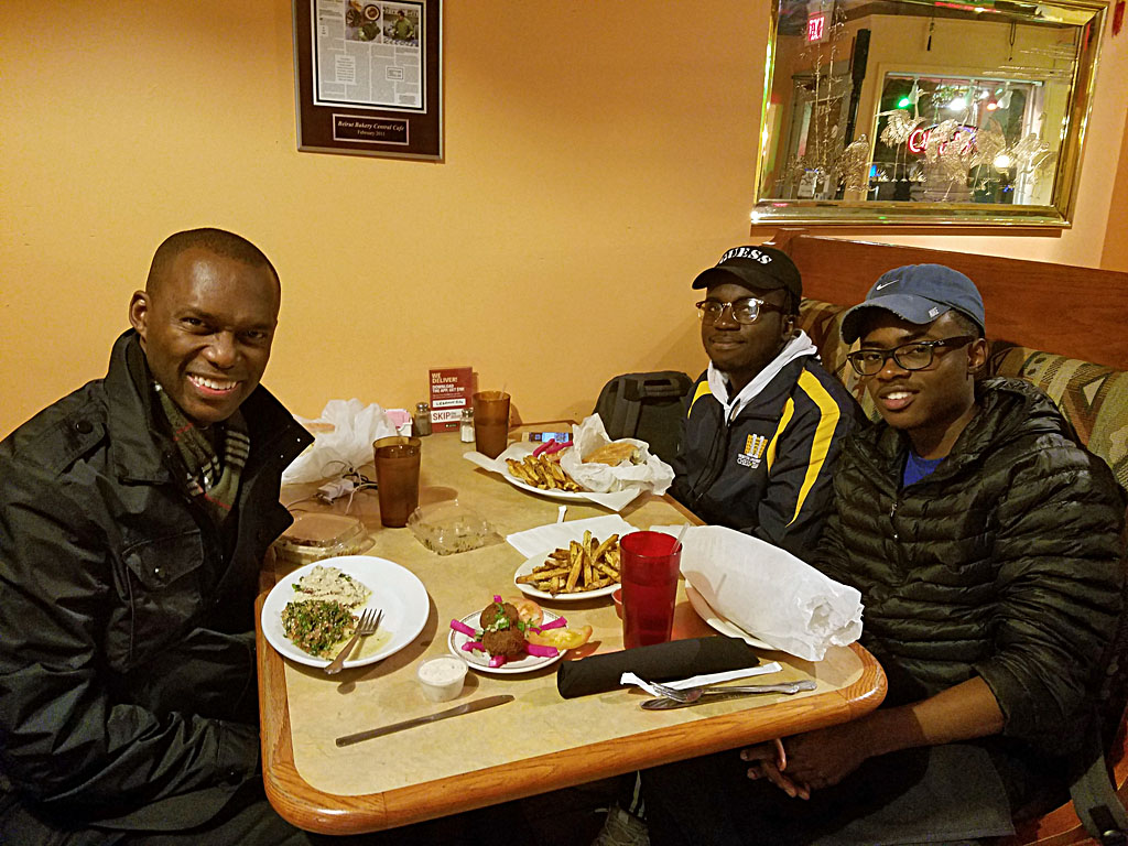 Daaim with Justus and Josh at Taste of Lebanon restaurant (331 N. Euclid Aveunue, St. Louis), right around the corner from CCSCSL.