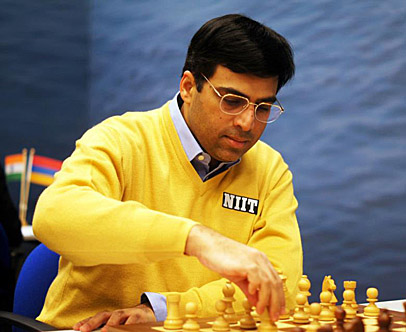 Viswanathan Anand rolled back the clock 20 years... or maybe 106 years. Photo by tatasteelchess.com.