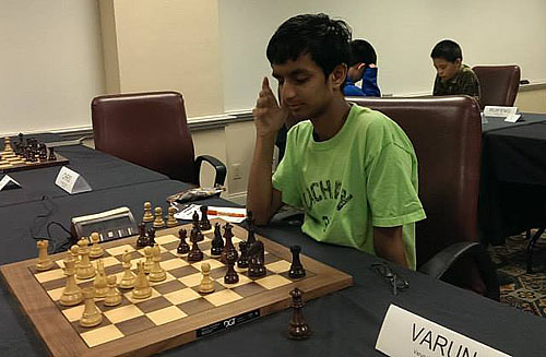 Varun Krishnan is in sole possession of first. There are six players on an even score and only one point separates 1st place from 8th. This will be an exciting tournament.