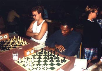 Darren Bolden playing against R. Osterlund (soon thereafter became Daaim Shabazz). Copyright  1989, Daaim Shabazz.