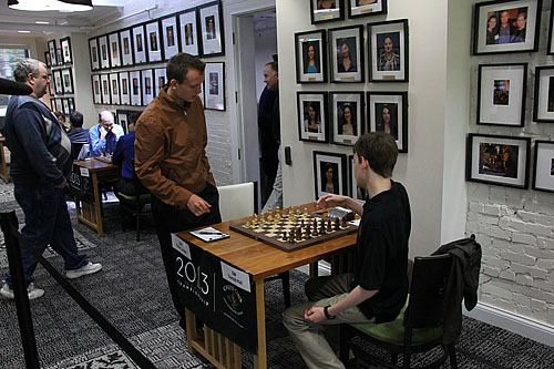 GM Timur Gareev arrives a bit late. GM Conrad Holt prepared for first move.