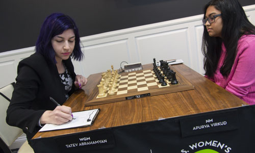 Tatev Abrahamyan was in a must-win situation against 16-year old National Master Apurva Virkud. Photo by Lennart Ootes.