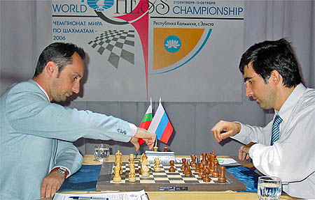 GM Veselin Topalov and GM Vladimir Kramnik playing the famous 'Toiletgate' match.