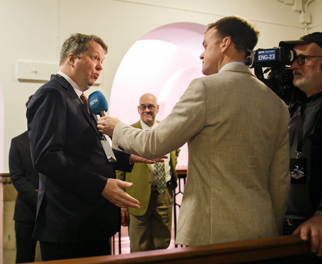 FIDE Vice President and British GM Nigel Short being interviewed by local TV station.