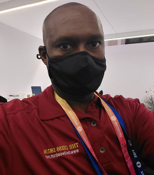 At the Dubai Exhibition Center in the Press Room. Photo by Daaim Shabazz.