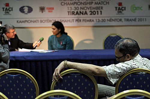 Arshak Koneru sulks after daughter's loss. Photo by Anastasiya Karlovich for FIDE.