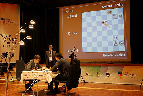 Kramnik about to finish him off with 63.Re7