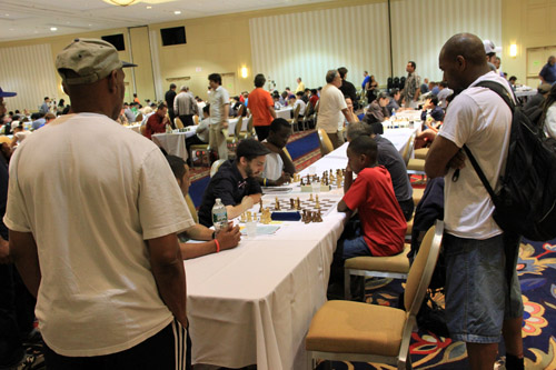 NM James Black, Jr. on his way to beating IM Gabriel Battaglini. Photo by Daaim Shabazz.