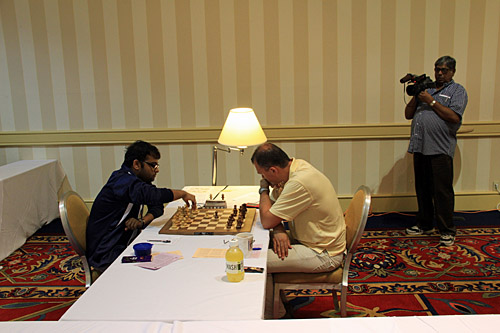 GM Abhijeet Gupta (India) - GM Ivan Sokolov (Netherlands), 1/2. Photo by Daaim Shabazz.