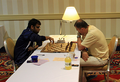 GM Abhijeet Gupta (India) - GM Ivan Sokolov (Netherlands), 1/2. Photo by Daaim Shabazz.