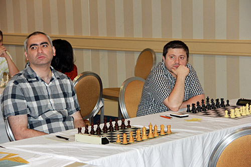 Georgian GMs Giorgi Kacheishvili and Tamaz Gelashvili. Photo by Daaim Shabazz.