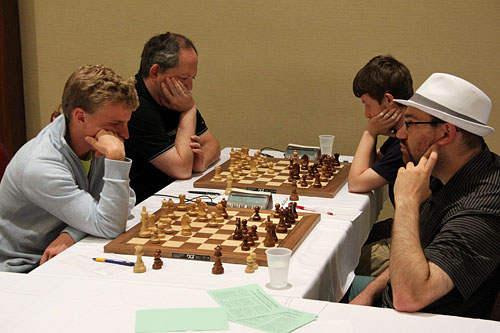 GM Viktor Laznicka vs. GM Josh Friedel, GM Ilya Smirin  vs. FM Razvan Preotu. Photo by Daaim Shabazz.