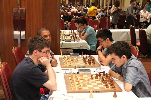 FM Michael Bodek (USA) vs. GM Illia Nyzhnyk (Ukraine) and Isan Ortiz Suarez (Cuba) vs. IM Richard Wang (Canada) Photo by Daaim Shabazz.