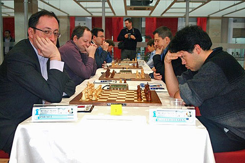 Israel's Boris Gelfand faces off against Hikaru Nakamura in the matchup between two chess superpowers.